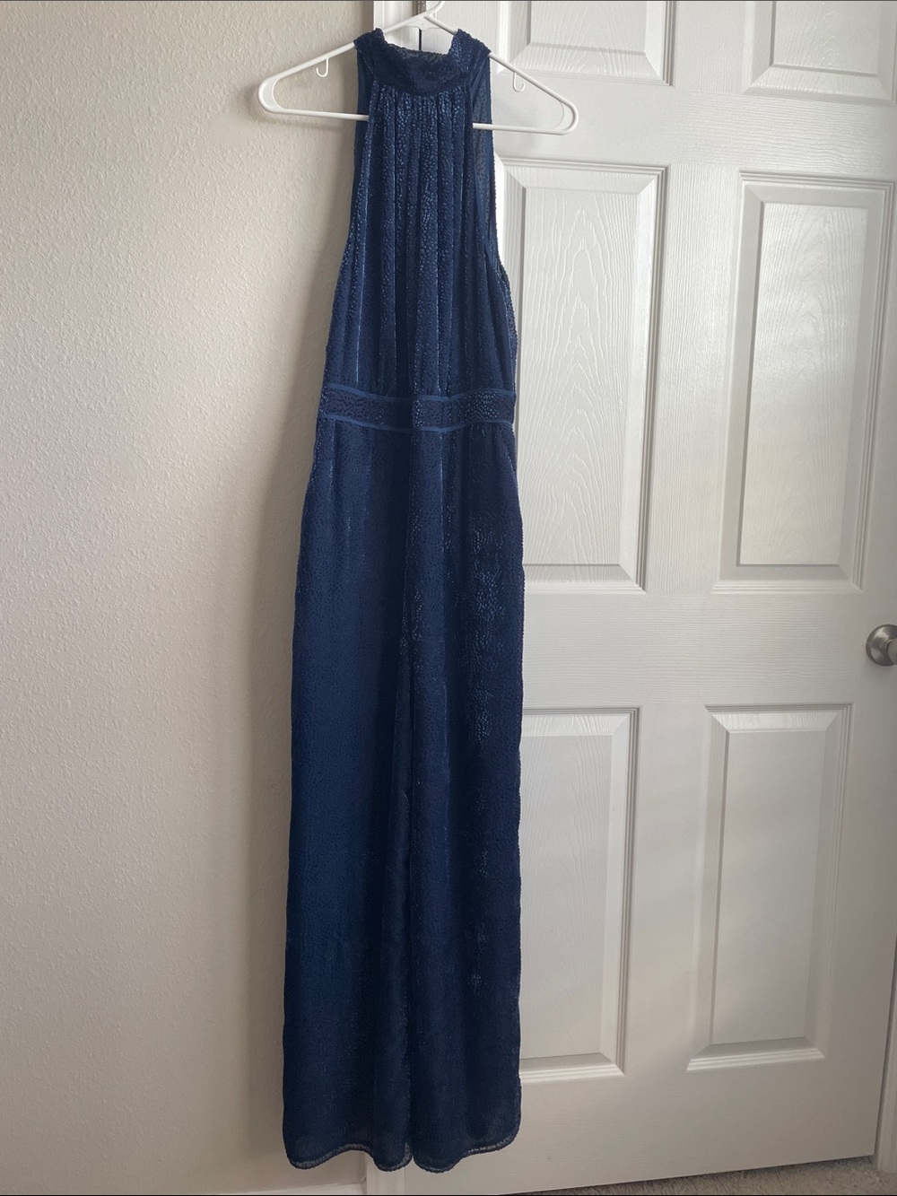 Anthropologie Elevenses Elegant Navy Wide-Leg Jumpsuit - High Neck